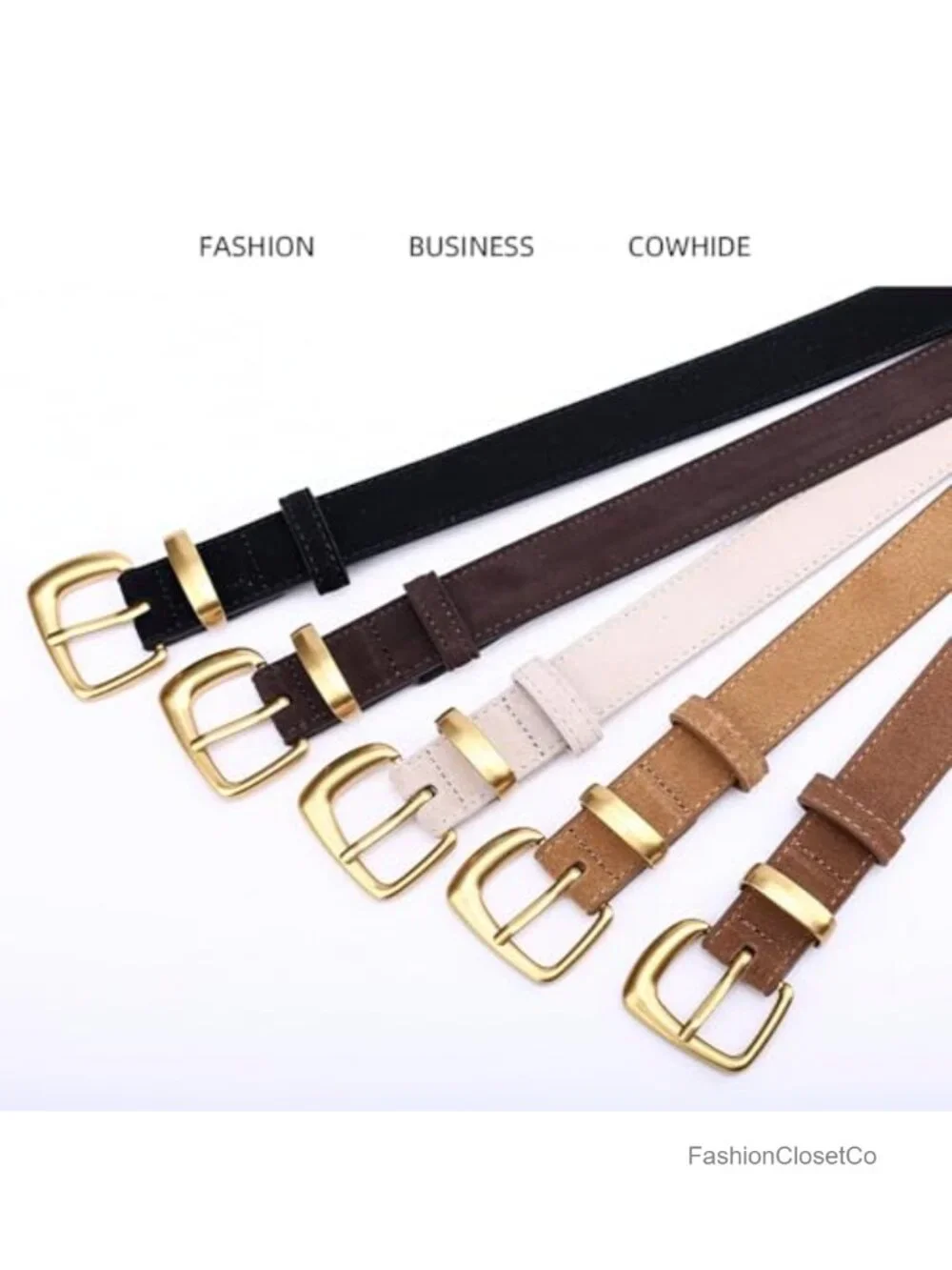 Women's Suede Belt, Gold Buckle | Genuine Suede Leather, 0.9